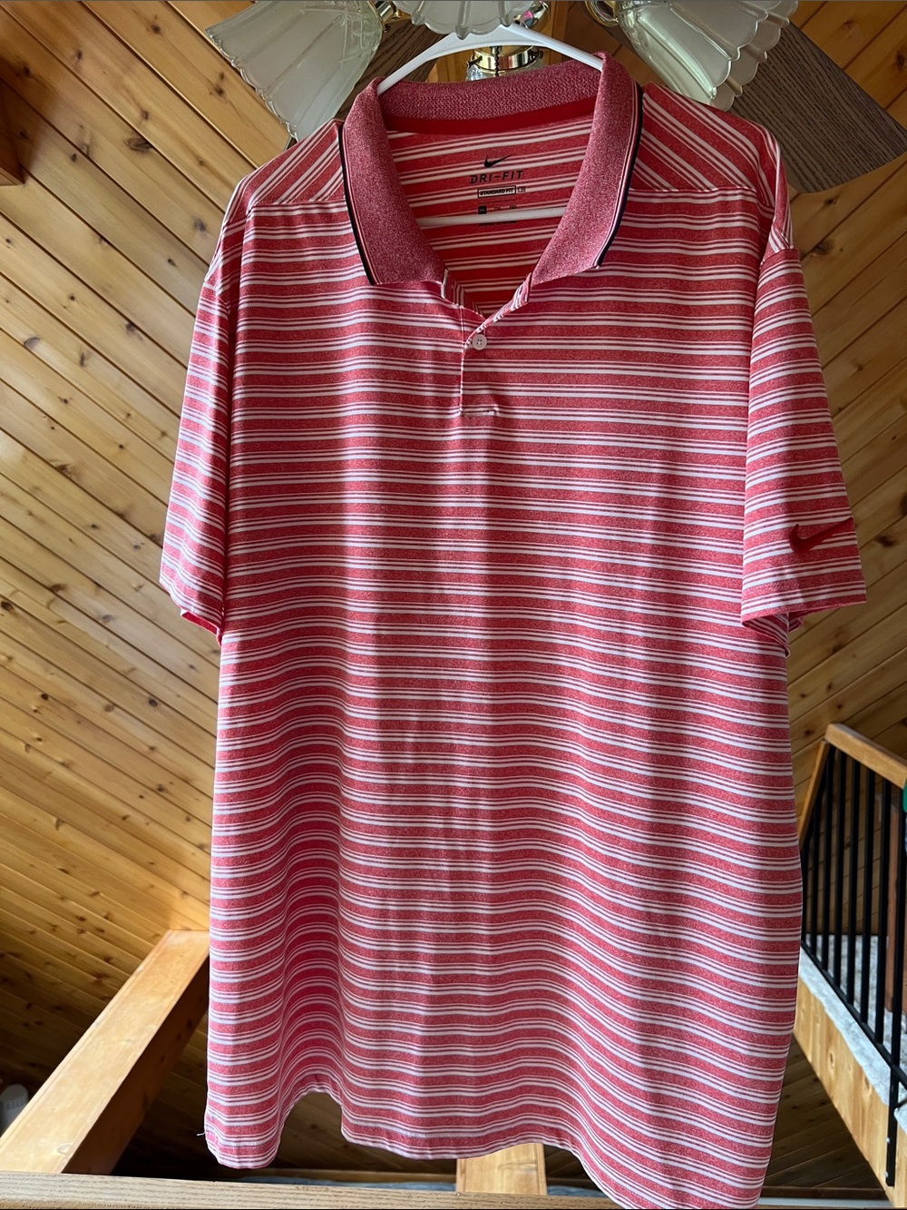 Nike Pink and White Striped Polo Shirt